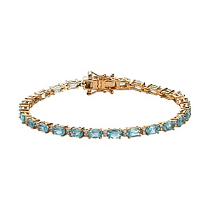 Madagascar Paraiba Apatite and Moissanite Tennis Bracelet in Vermeil Yellow Gold Over Sterling Silver (6.50 In) 6.50 ctw