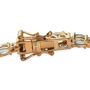 Madagascar Paraiba Apatite and Moissanite Tennis Bracelet in Vermeil Yellow Gold Over Sterling Silver (6.50 In) 6.50 ctw