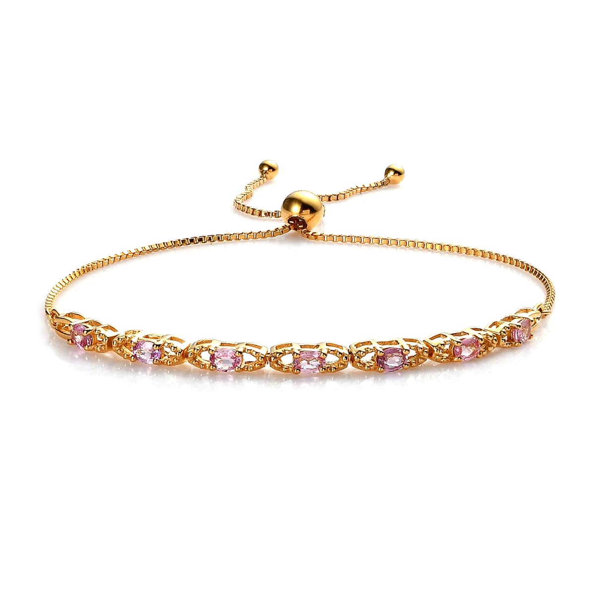 Premium Madagascar Pink Sapphire Bolo Bracelet in Vermeil Yellow Gold Over Sterling Silver 1.50 ctw image number 0