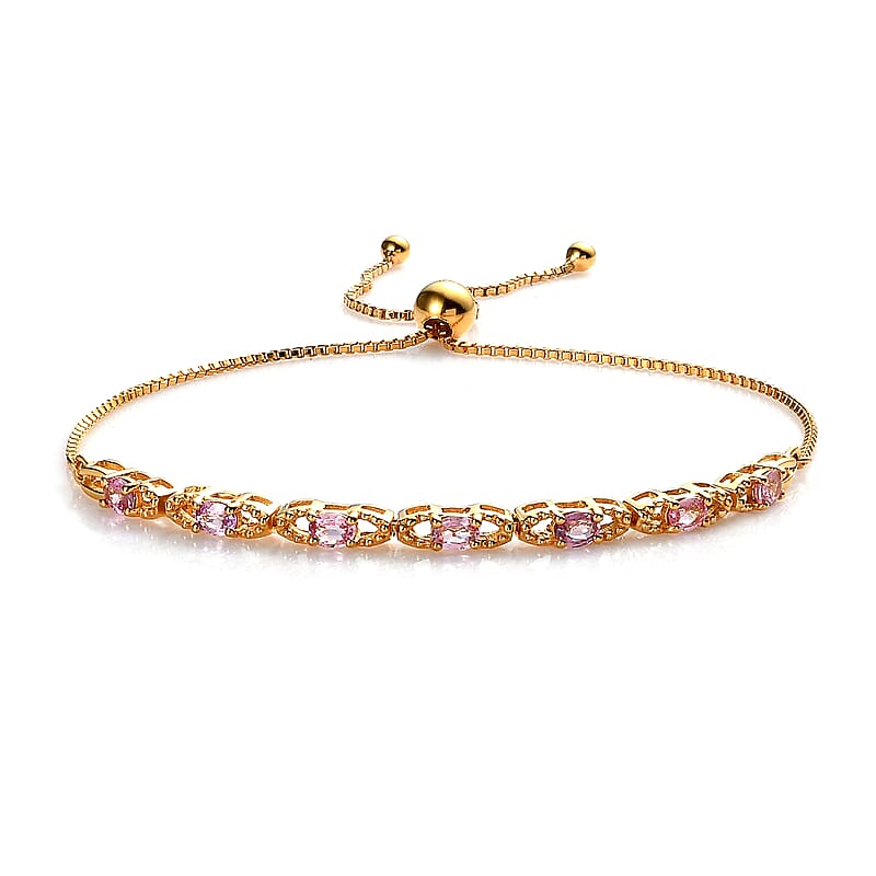 Premium Madagascar Pink Sapphire Bolo Bracelet in Vermeil Yellow Gold Over Sterling Silver 1.50 ctw