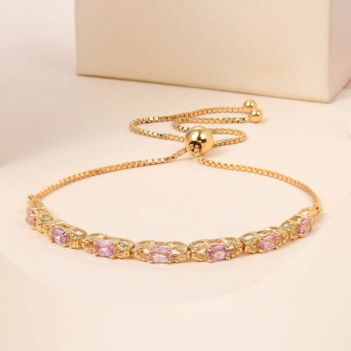 Premium Madagascar Pink Sapphire Bolo Bracelet in Vermeil Yellow Gold Over Sterling Silver 1.50 ctw image number 1