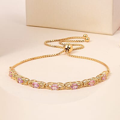 Premium Madagascar Pink Sapphire Bolo Bracelet in Vermeil Yellow Gold Over Sterling Silver 1.50 ctw