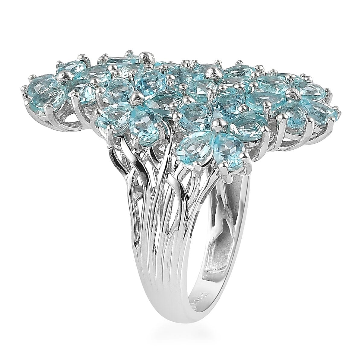 Madagascar Paraiba Apatite Floral Ring in Platinum Over Sterling Silver 5.50 ctw (Delivery in 3-5 Business Days) image number 3