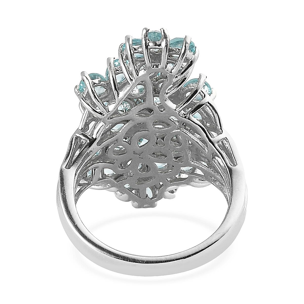 Madagascar Paraiba Apatite Floral Ring in Platinum Over Sterling Silver 5.50 ctw (Delivery in 3-5 Business Days) image number 4