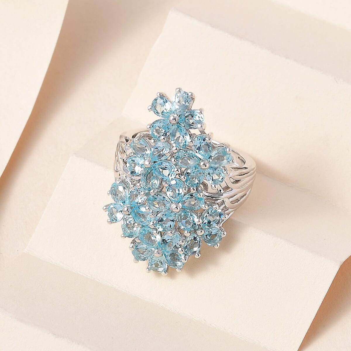 Madagascar Paraiba Apatite Floral Ring in Platinum Over Sterling Silver (Size 7.0) 5.50 ctw image number 1