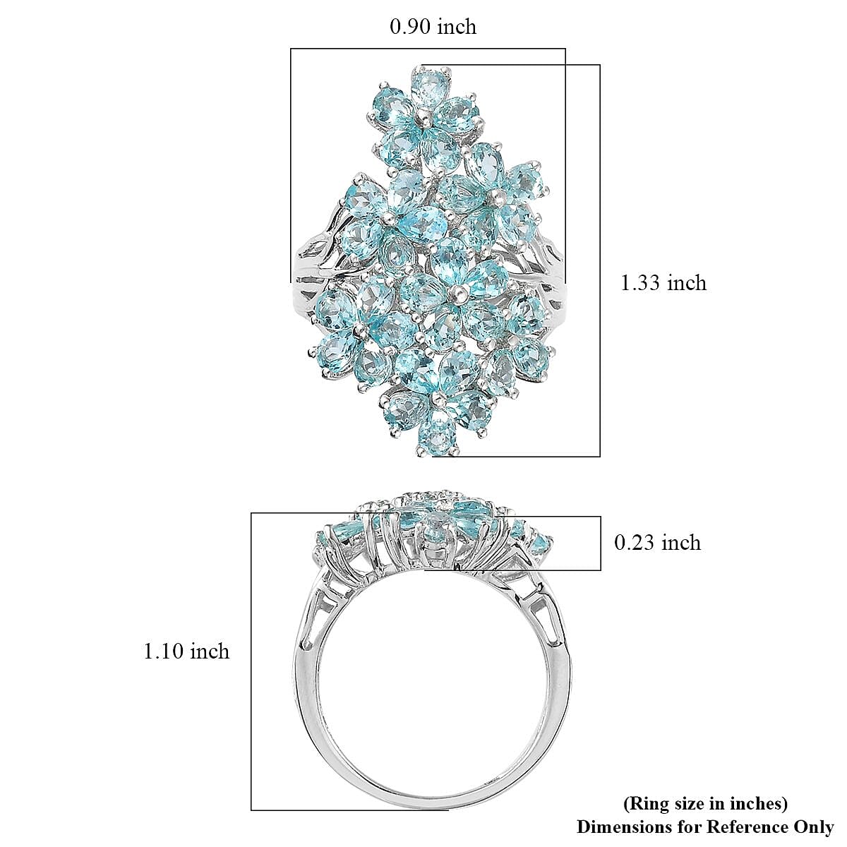 Madagascar Paraiba Apatite Floral Ring in Platinum Over Sterling Silver (Size 7.0) 5.50 ctw image number 5