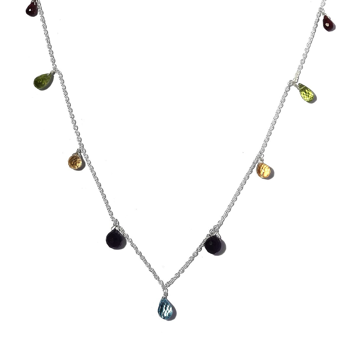 Multi Gemstone Station Necklace 20 Inches in Sterling Silver 11.25 ctw image number 3