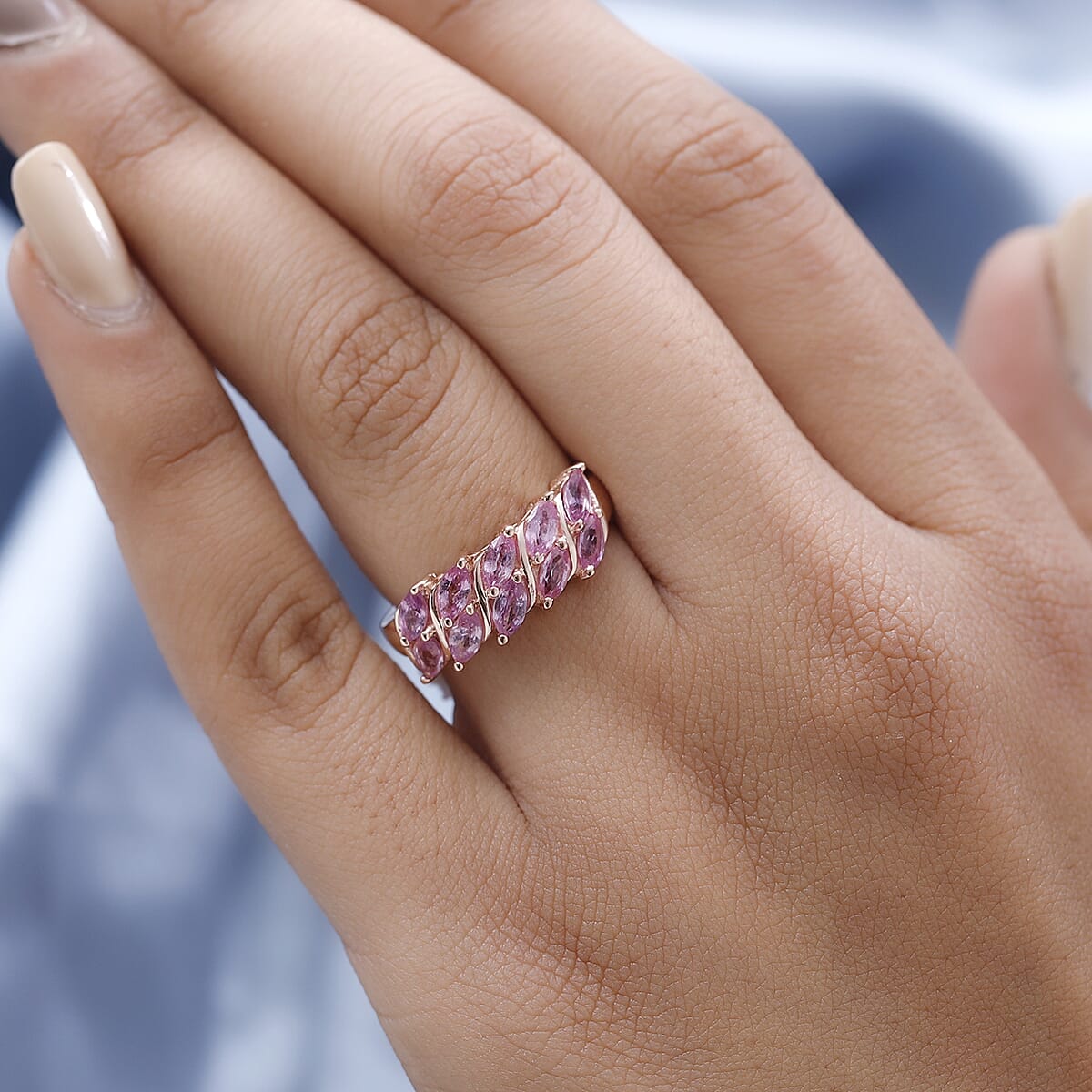Premium Madagascar Pink Sapphire Ring in Vermeil Rose Gold Over Sterling Silver 1.40 ctw (Delivery in 5-7 Business Days) image number 2
