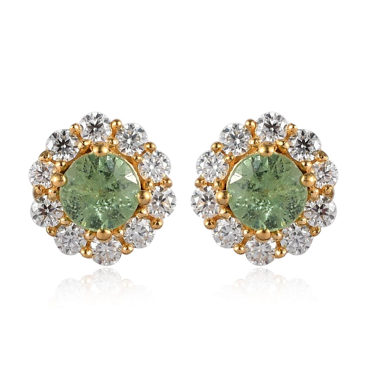 Ambanja Demantoid Garnet and Moissanite Floral Halo Earrings in Vermeil Yellow Gold Over Sterling Silver 1.00 ctw image number 0