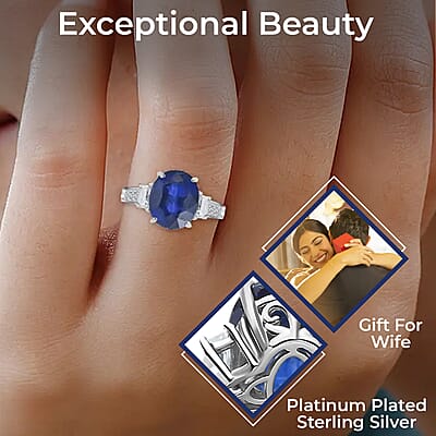 Kashmir Kyanite and Moissanite 7.00 ctw Ring in Platinum Over Sterling Silver, Promise Rings (Size 10.0)