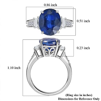 Kashmir Kyanite and Moissanite 7.00 ctw Ring in Platinum Over Sterling Silver, Promise Rings (Size 10.0)