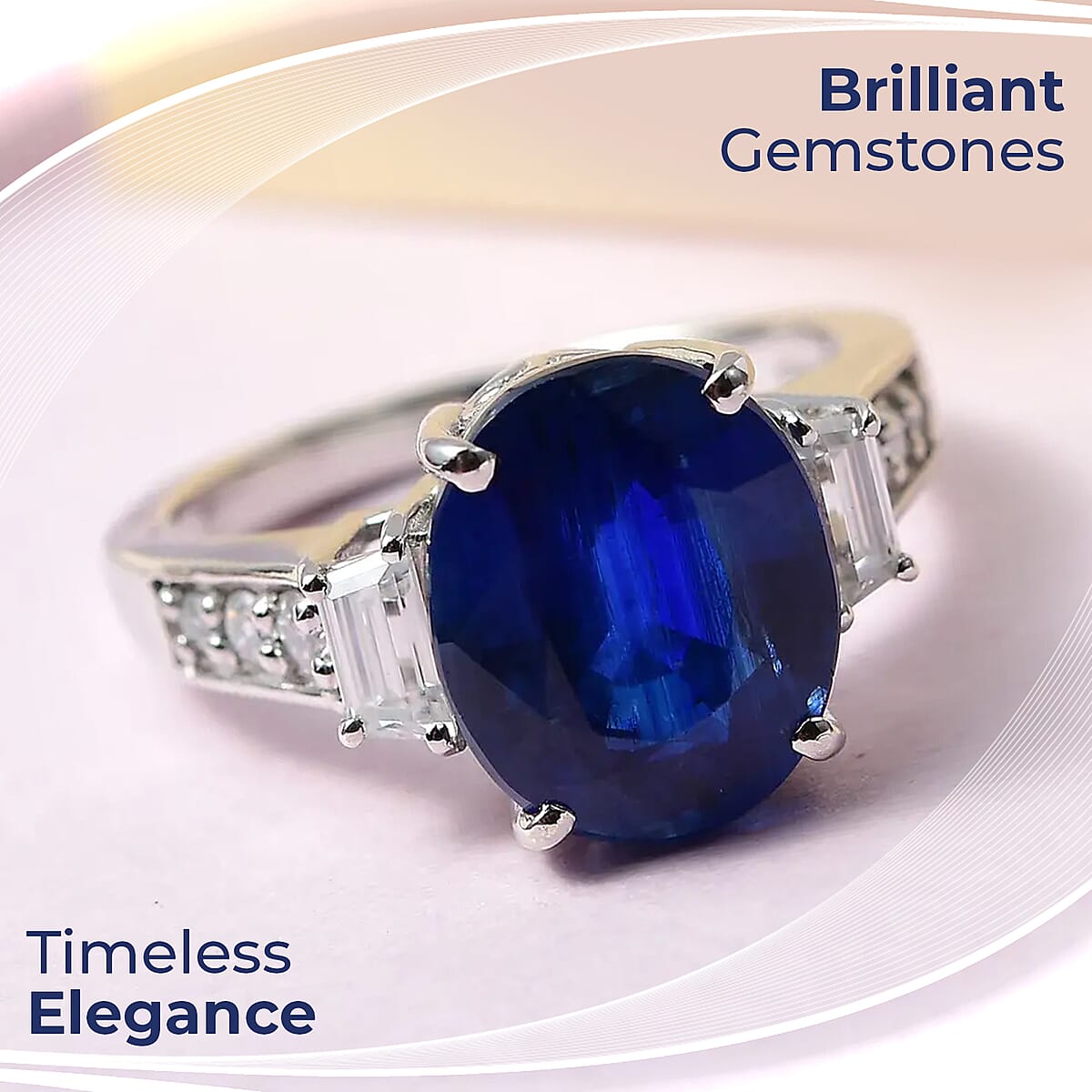 Kashmir Kyanite Ring, Moissanite Accent Ring, Platinum Over Sterling Silver Ring, Promise Ring 7.00 ctw image number 1