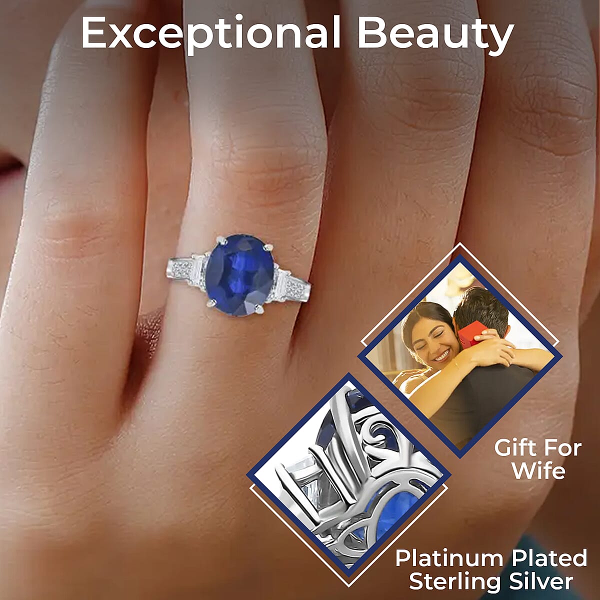 Kashmir Kyanite Ring, Moissanite Accent Ring, Platinum Over Sterling Silver Ring, Promise Ring 7.00 ctw image number 2
