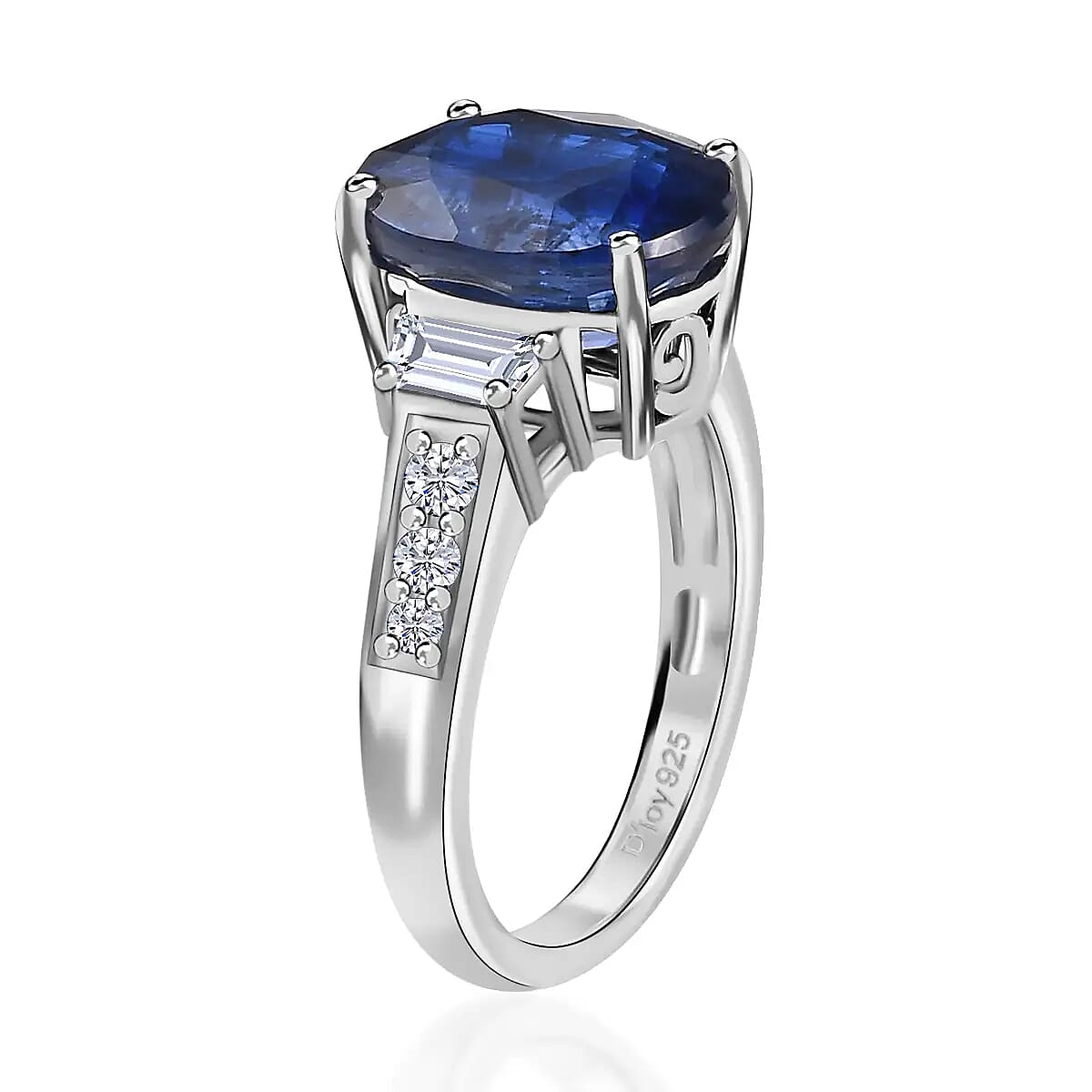 Kashmir Kyanite Ring, Moissanite Accent Ring, Platinum Over Sterling Silver Ring, Promise Ring 7.00 ctw image number 3