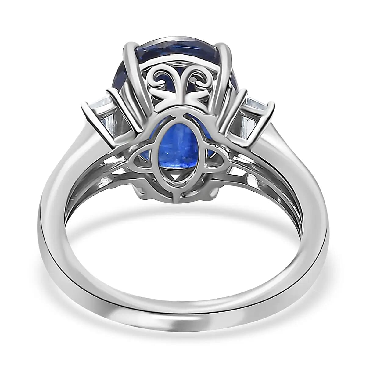 Kashmir Kyanite Ring, Moissanite Accent Ring, Platinum Over Sterling Silver Ring, Promise Ring 7.00 ctw image number 4