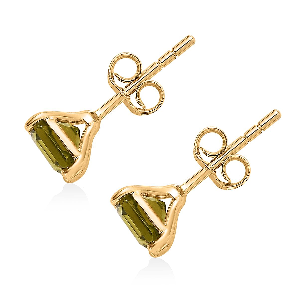 Luxoro 10K Yellow Gold Asscher Cut Premium Arizona Peridot Solitaire Stud Earrings 1.35 ctw