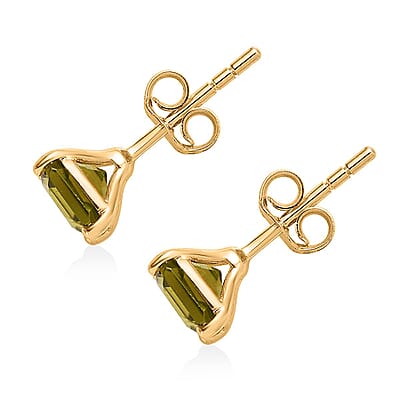 Luxoro 10K Yellow Gold Asscher Cut Premium Arizona Peridot Solitaire Stud Earrings 1.35 ctw