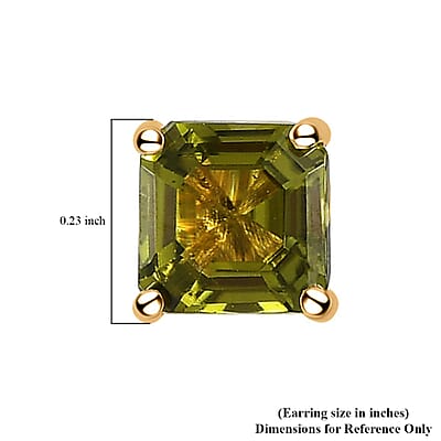 Luxoro 10K Yellow Gold Asscher Cut Premium Arizona Peridot Solitaire Stud Earrings 1.35 ctw