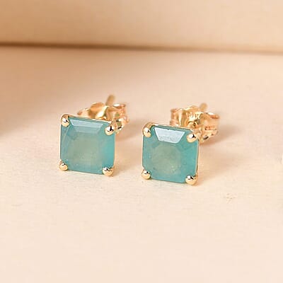 Luxoro 10K Yellow Gold Asscher Cut Premium Grandidierite Solitaire Stud Earrings 1.15 ctw