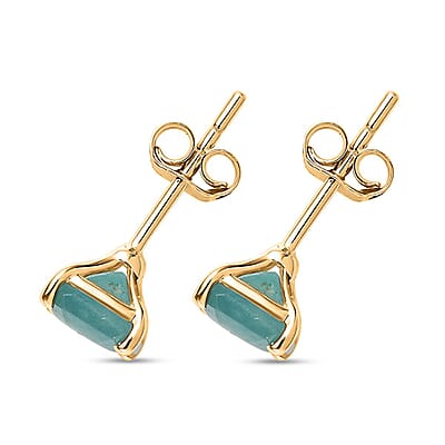 Luxoro 10K Yellow Gold Asscher Cut Premium Grandidierite Solitaire Stud Earrings 1.15 ctw