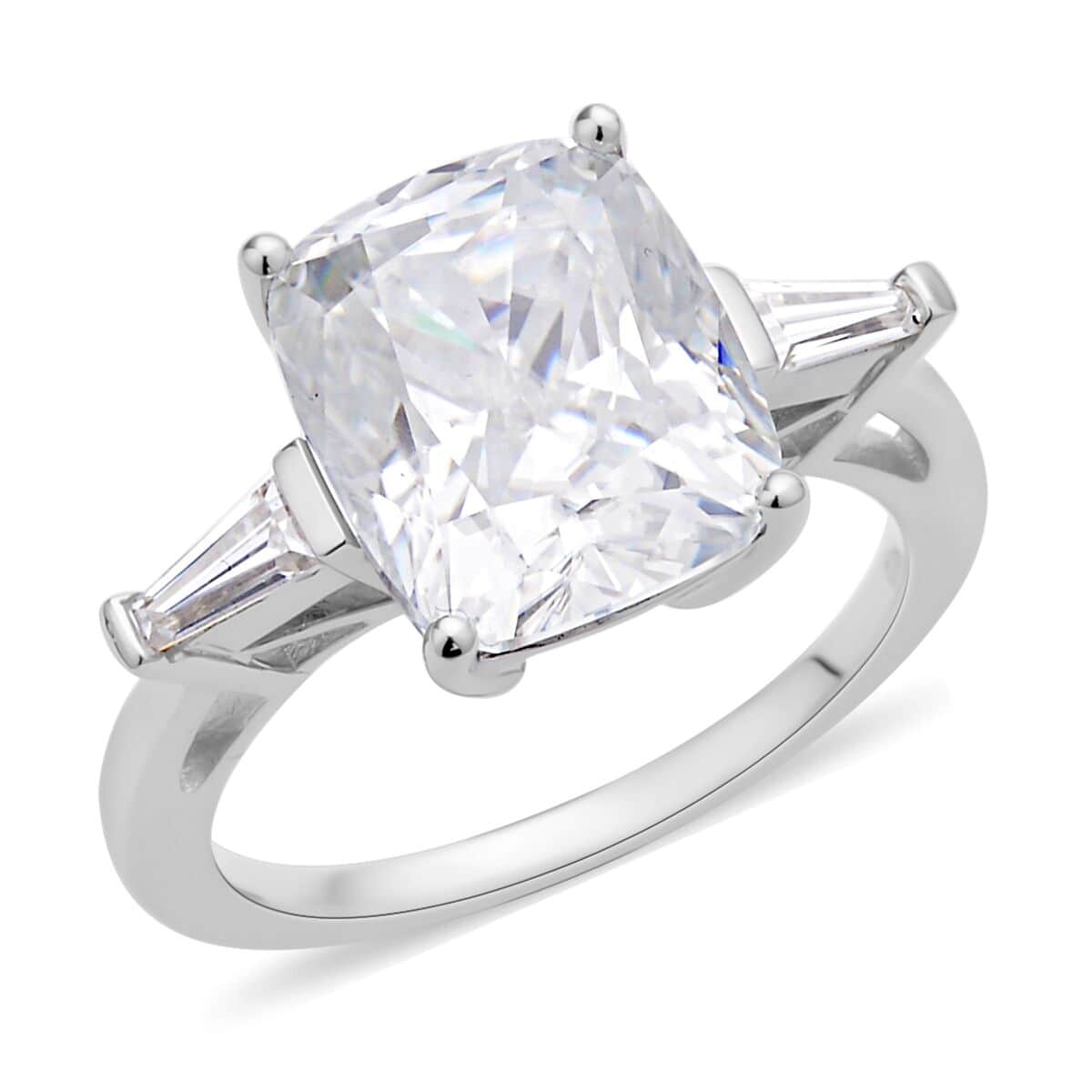 Crushed Ice Cut Moissanite Ring in Rhodium Over Sterling Silver (Size 10.0) 6.50 ctw image number 0