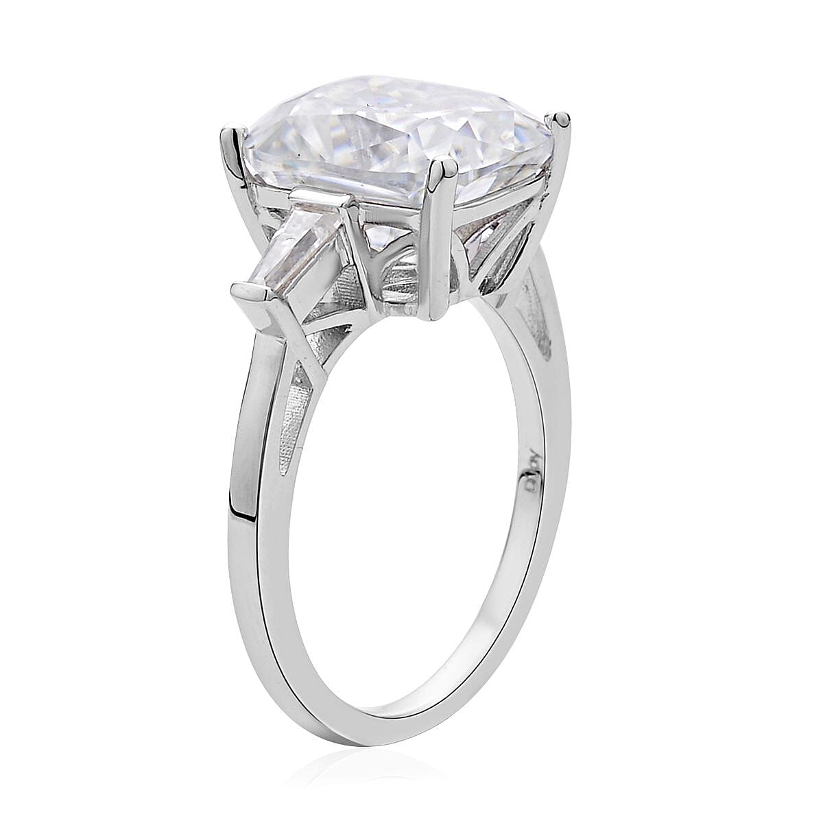 Crushed Ice Cut Moissanite Ring in Rhodium Over Sterling Silver (Size 10.0) 6.50 ctw