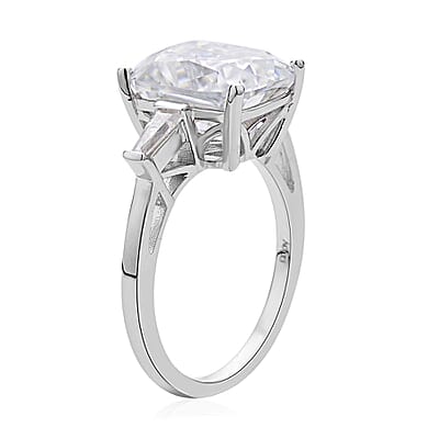 Crushed Ice Cut Moissanite Ring in Rhodium Over Sterling Silver (Size 10.0) 6.50 ctw