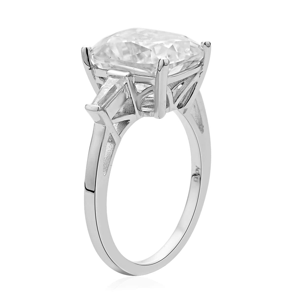 Crushed Ice Cut Moissanite Ring in Rhodium Over Sterling Silver (Size 10.0) 6.50 ctw image number 3