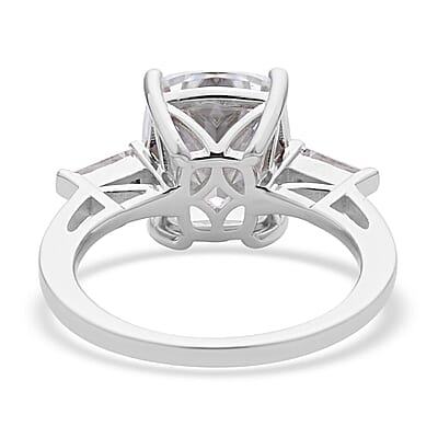 Crushed Ice Cut Moissanite Ring in Rhodium Over Sterling Silver (Size 10.0) 6.50 ctw