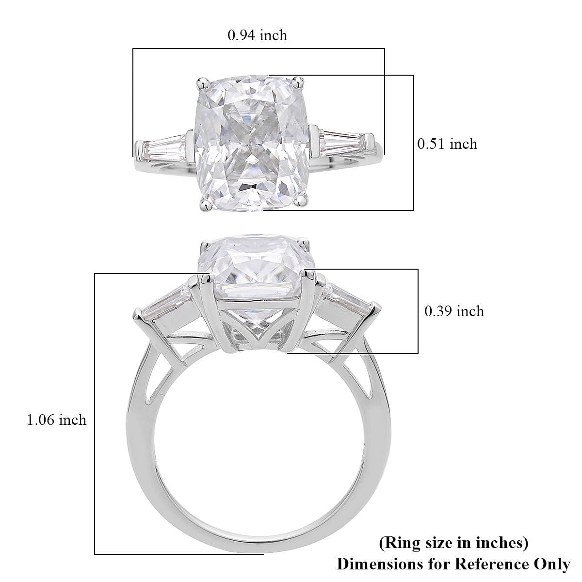 Crushed Ice Cut Moissanite Ring in Rhodium Over Sterling Silver (Size 10.0) 6.50 ctw