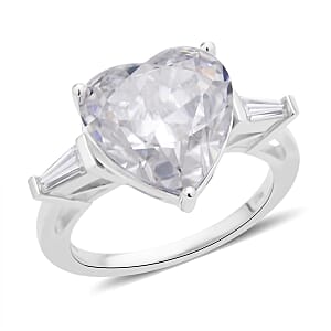 Crushed Ice Cut Moissanite Ring in Rhodium Over Sterling Silver (Size 10.0) 8.25 ctw