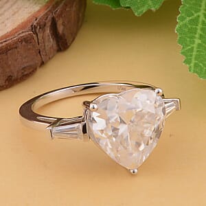 Crushed Ice Cut Moissanite Ring in Rhodium Over Sterling Silver (Size 10.0) 8.25 ctw