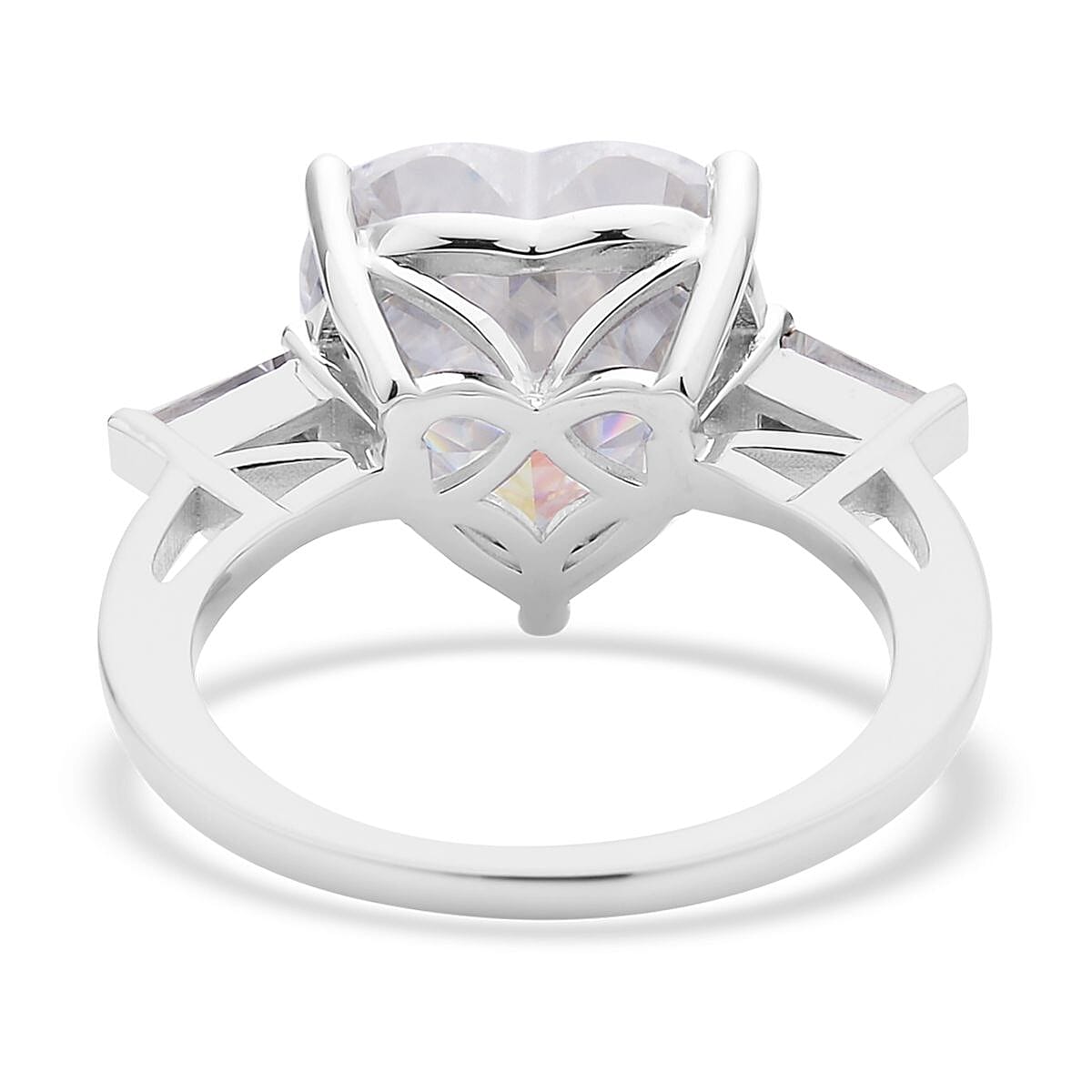 Crushed Ice Cut Moissanite Ring in Rhodium Over Sterling Silver (Size 10.0) 8.25 ctw image number 4