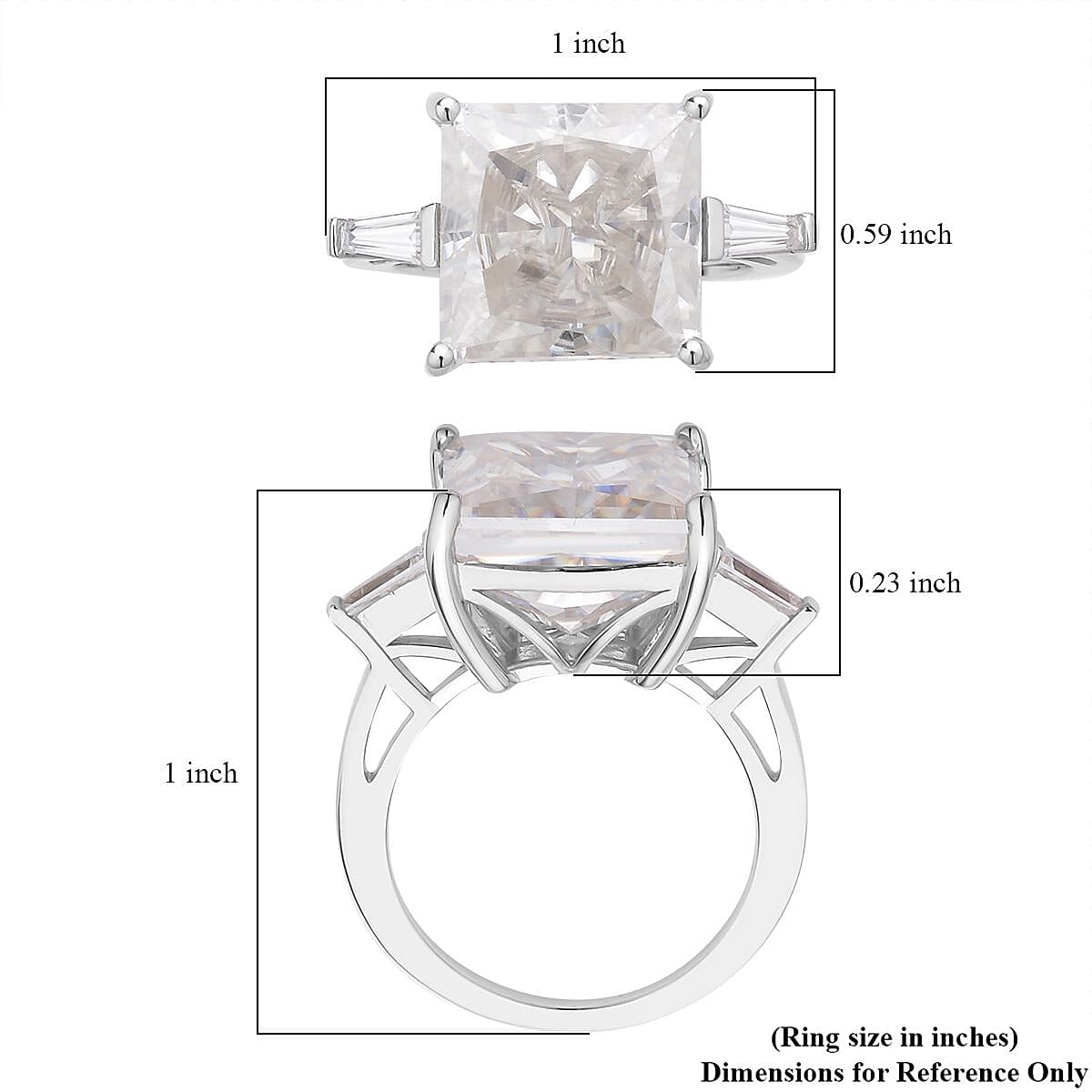Crushed Ice Cut Moissanite Trilogy Ring in Rhodium Over Sterling Silver (Size 10.0) 11.25 ctw image number 5
