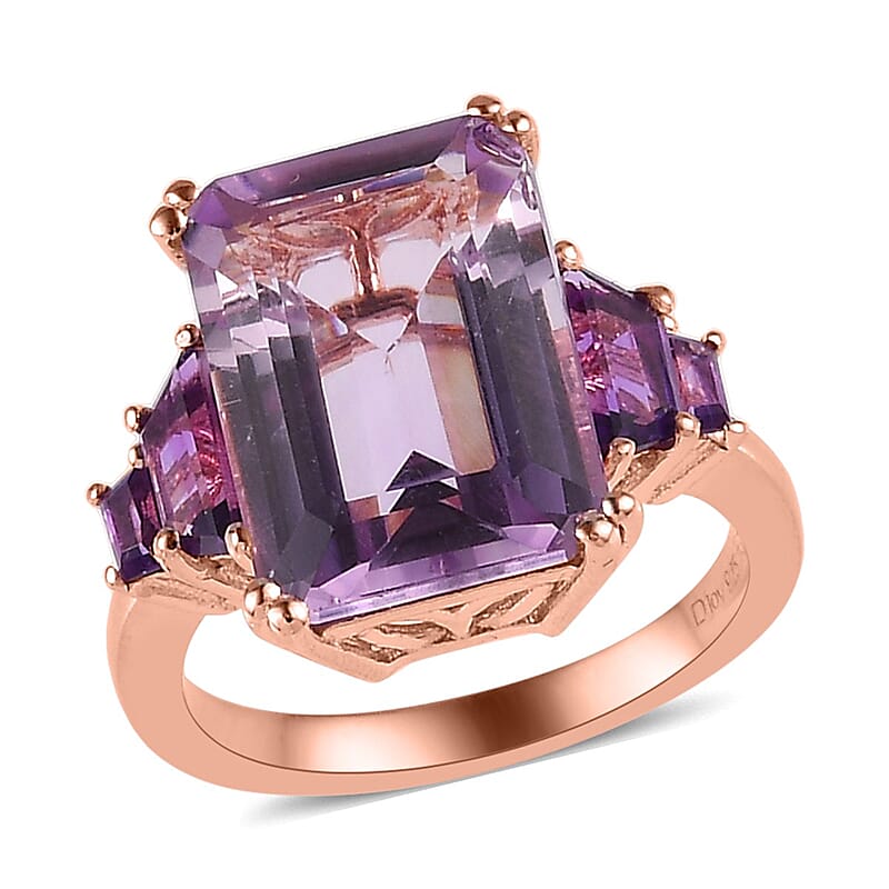 Rose De France Amethyst and Amethyst Ring in Vermeil Rose Gold Over Sterling Silver (Size 10.0) 7.75 ctw