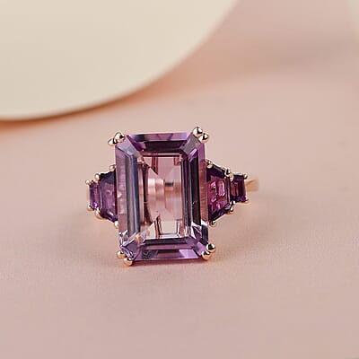 Rose De France Amethyst and Amethyst Ring in Vermeil Rose Gold Over Sterling Silver (Size 10.0) 7.75 ctw