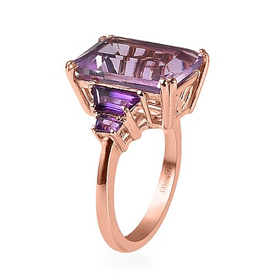 Rose De France Amethyst and Amethyst Ring in Vermeil Rose Gold Over Sterling Silver (Size 10.0) 7.75 ctw