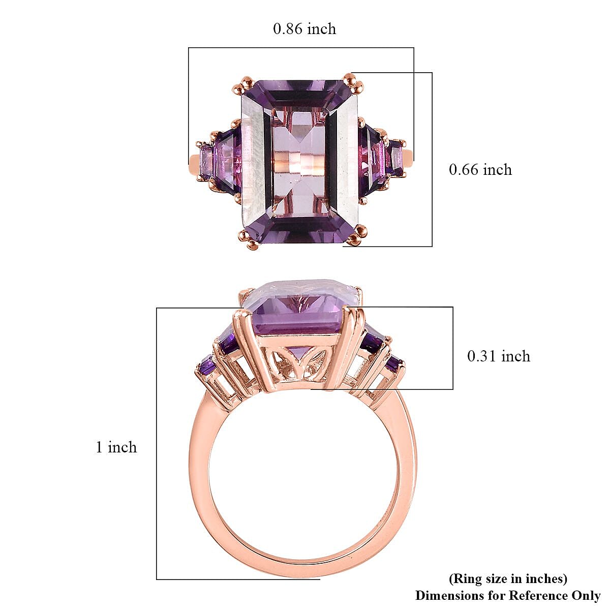 Rose De France Amethyst and Amethyst Ring in Vermeil Rose Gold Over Sterling Silver (Size 10.0) 7.75 ctw