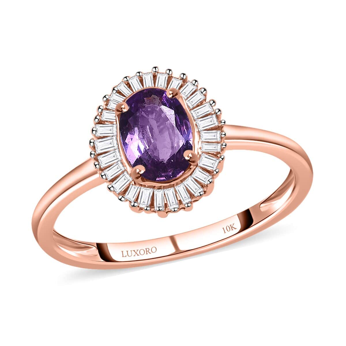 LUXORO 10K Rose Gold Premium Madagascar Purple Sapphire and G-H I3 Diamond Ring (Size 5.0) 2.40 Grams 1.00 ctw image number 0