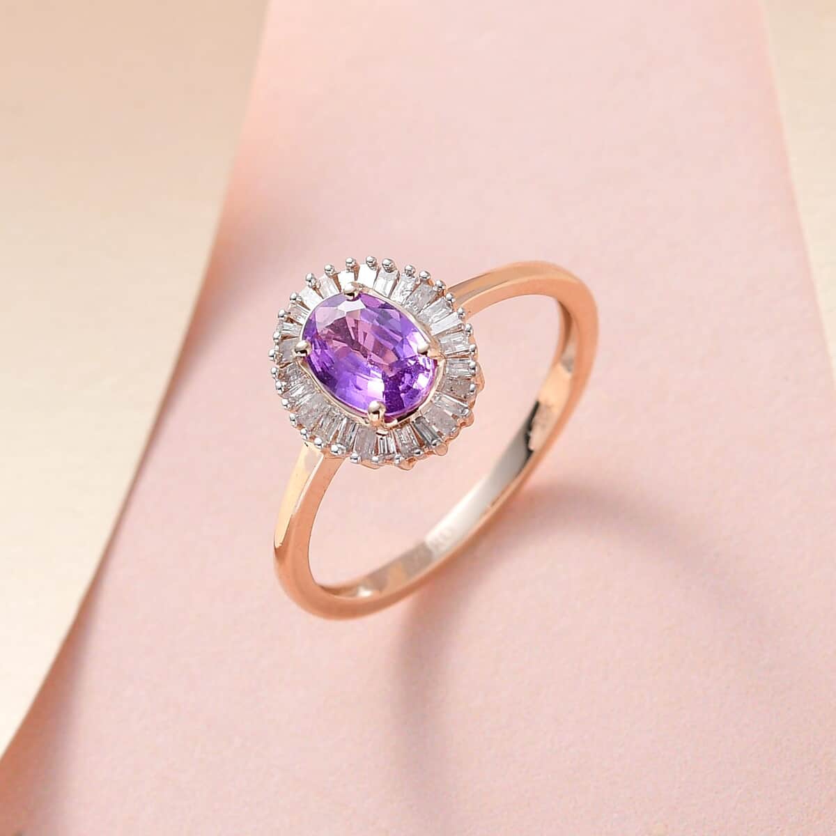 LUXORO 10K Rose Gold Premium Madagascar Purple Sapphire and G-H I3 Diamond Ring (Size 5.0) 2.40 Grams 1.00 ctw image number 2