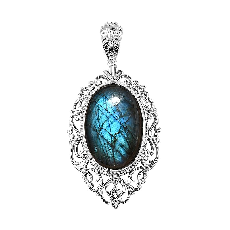 Malagasy Labradorite Solitaire Pendant in Platinum Over Copper with Magnet 37.40 ctw