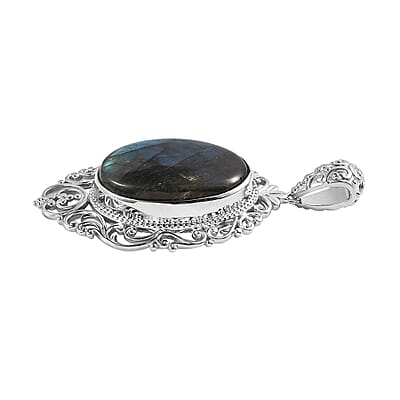 Malagasy Labradorite Solitaire Pendant in Platinum Over Copper with Magnet 37.40 ctw