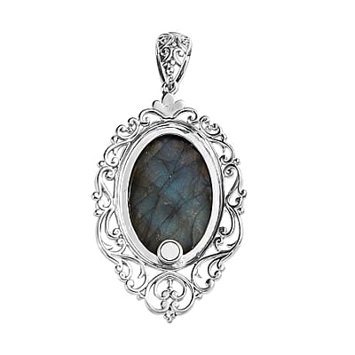 Malagasy Labradorite Solitaire Pendant in Platinum Over Copper with Magnet 37.40 ctw