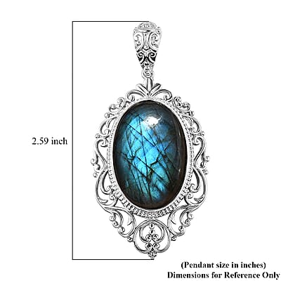 Malagasy Labradorite Solitaire Pendant in Platinum Over Copper with Magnet 37.40 ctw