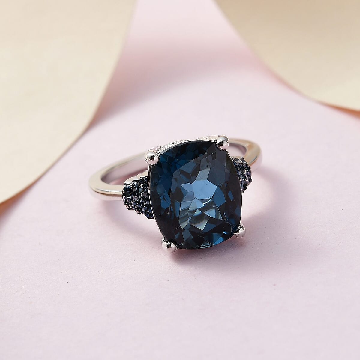 London Blue Topaz and Blue Diamond Ring in Platinum Over Sterling Silver (Size 8.0) 6.40 ctw image number 1