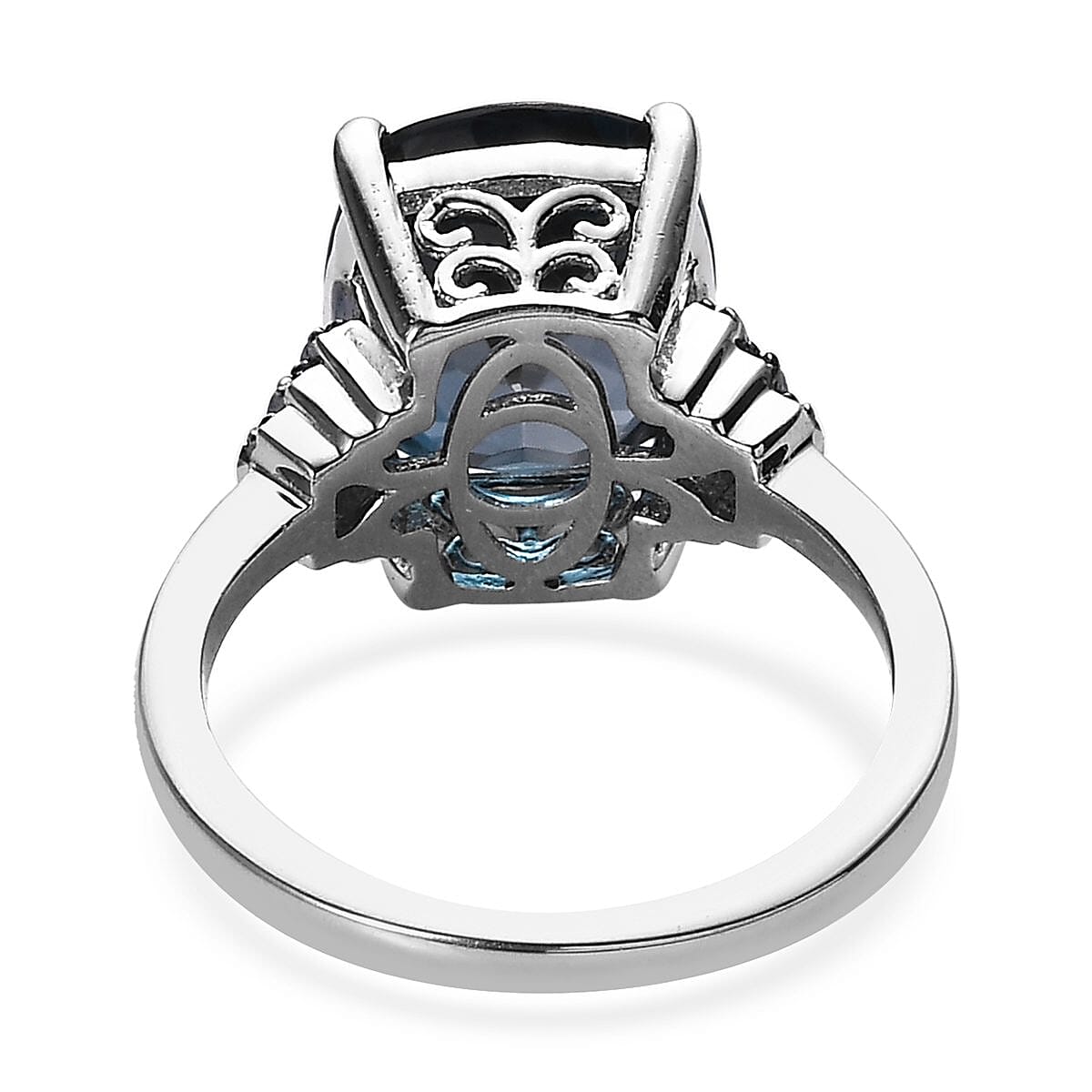 London Blue Topaz and Blue Diamond Ring in Platinum Over Sterling Silver (Size 8.0) 6.40 ctw image number 4