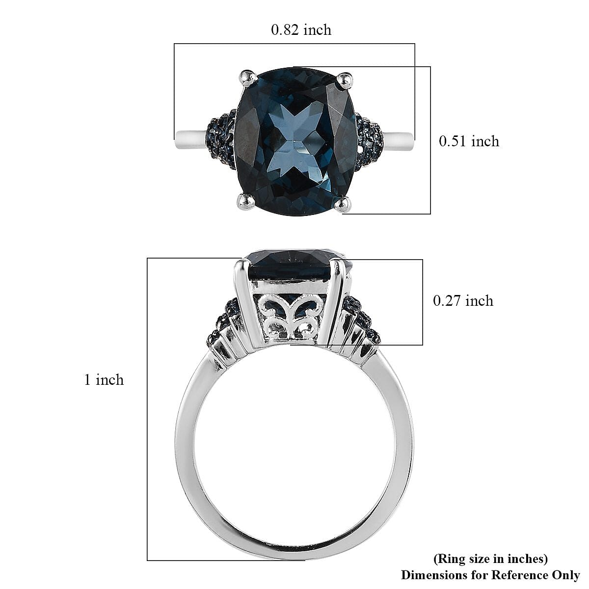 London Blue Topaz and Blue Diamond Ring in Platinum Over Sterling Silver (Size 8.0) 6.40 ctw image number 5