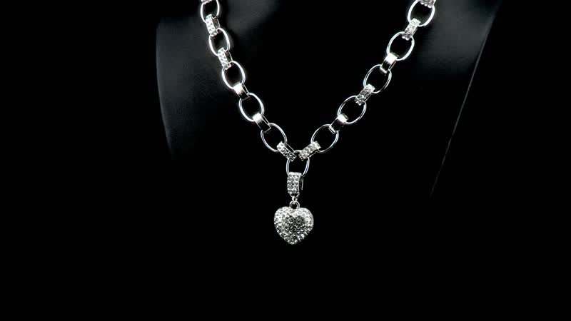 Austrian Crystal Heart Necklace 20-22 Inches in Silvertone