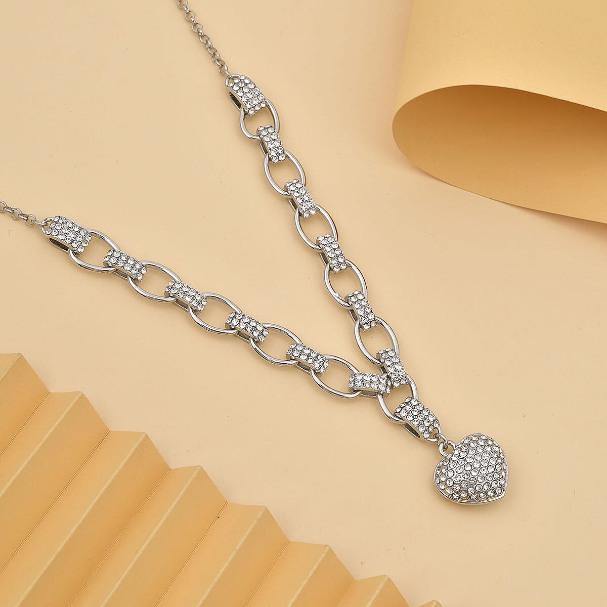 Austrian Crystal Heart Necklace 20-22 Inches in Silvertone image number 1