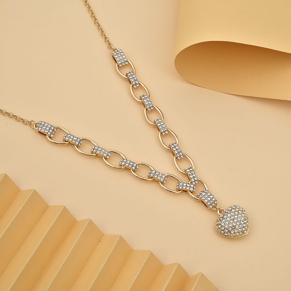 Austrian Crystal Heart Necklace 20-22 Inches in Rosetone image number 1